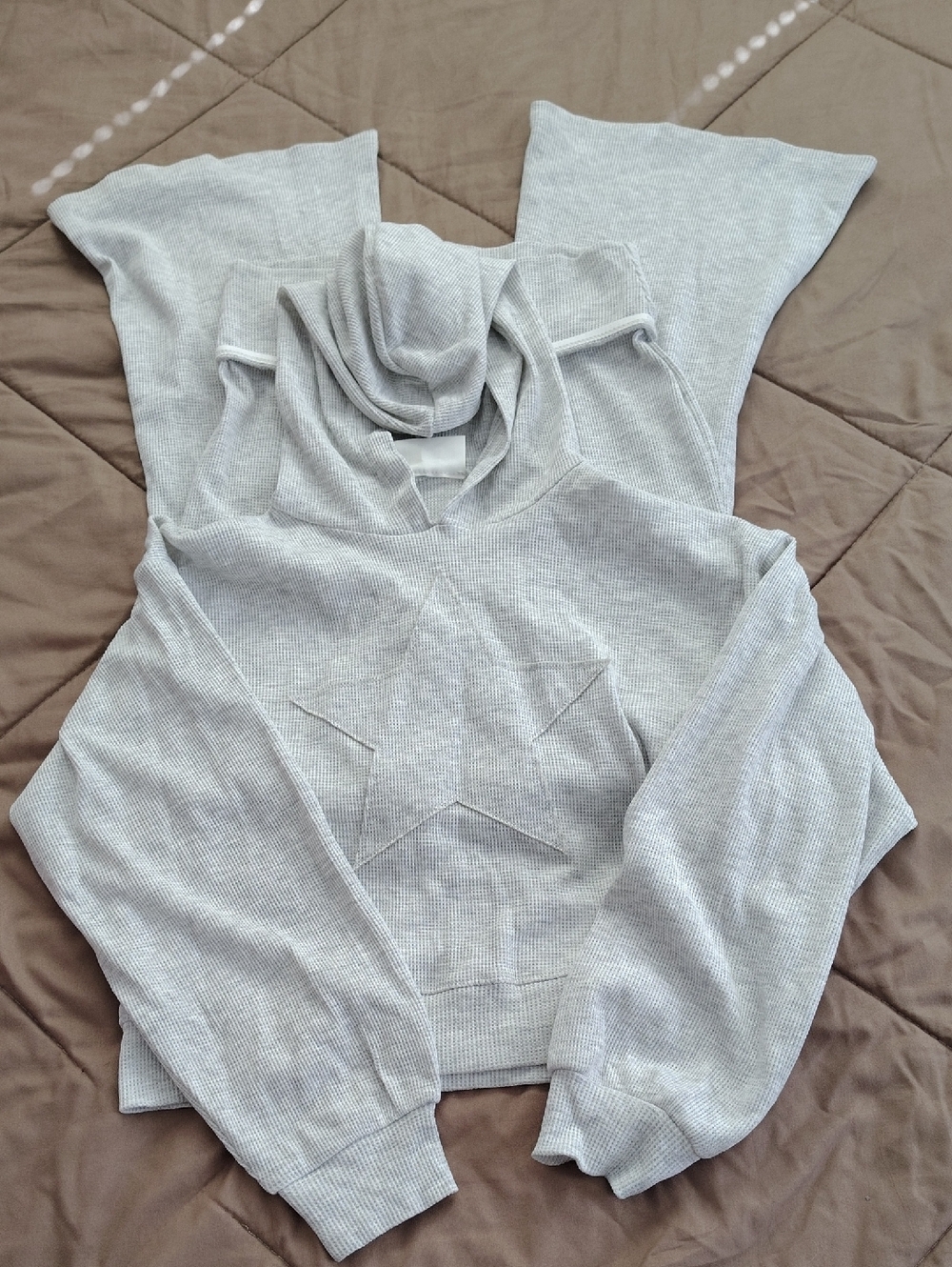 Light Gray Star Applique Hoodie And Pants
